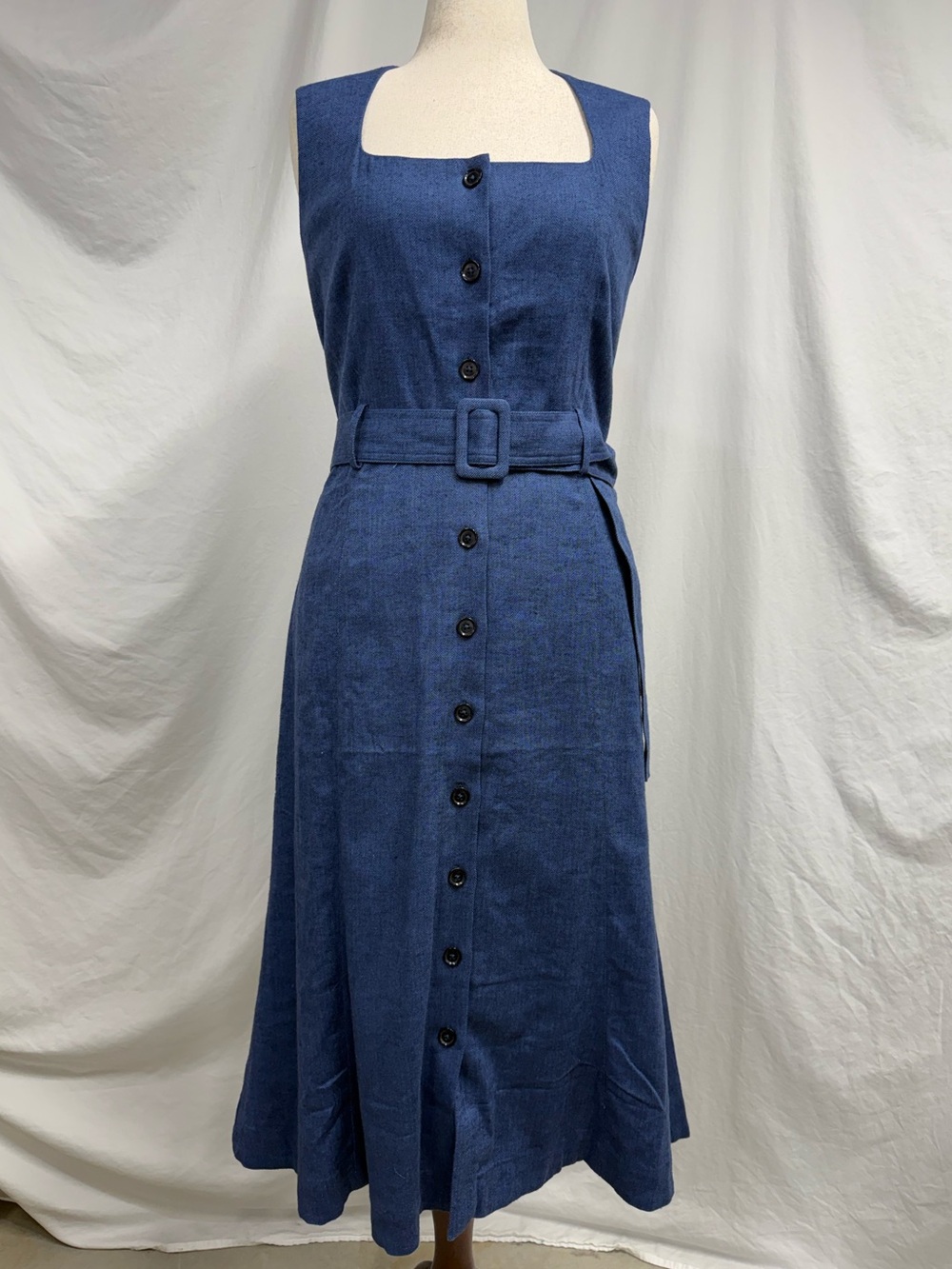 Banana Republic Factory Navy Square-Neck Button Midi Dress with Belt